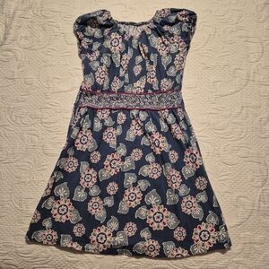 Tea Collection girls size 7 medium teal gliral dress VGUC